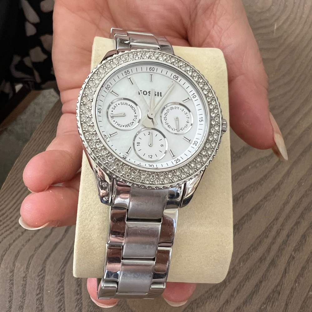 Fossil Women's Silver Watch with Crystal Detailing